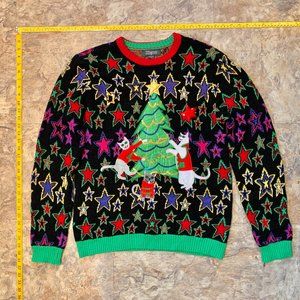 Cats Tree Ugly Christmas Sweater Holiday Party 33 Degrees Green Red Medium M